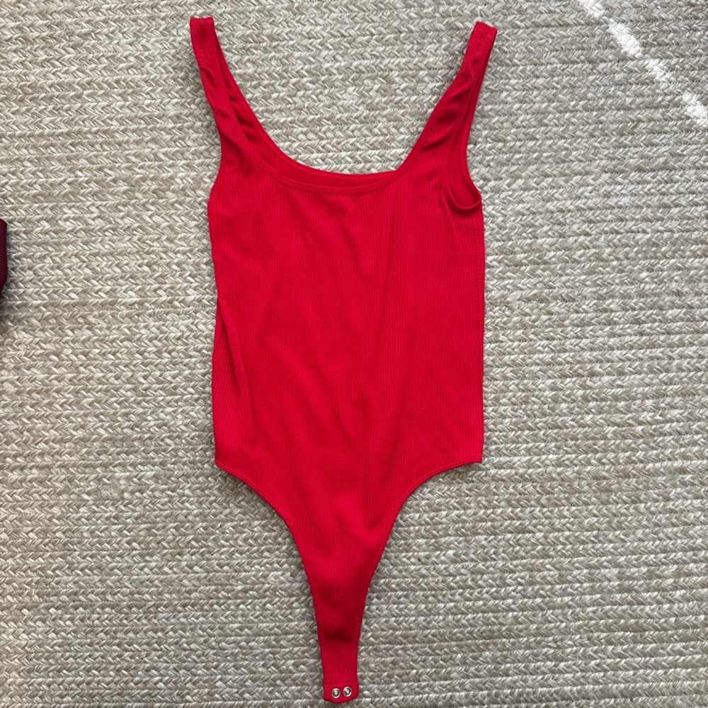 Red Ribbed Bodysuit